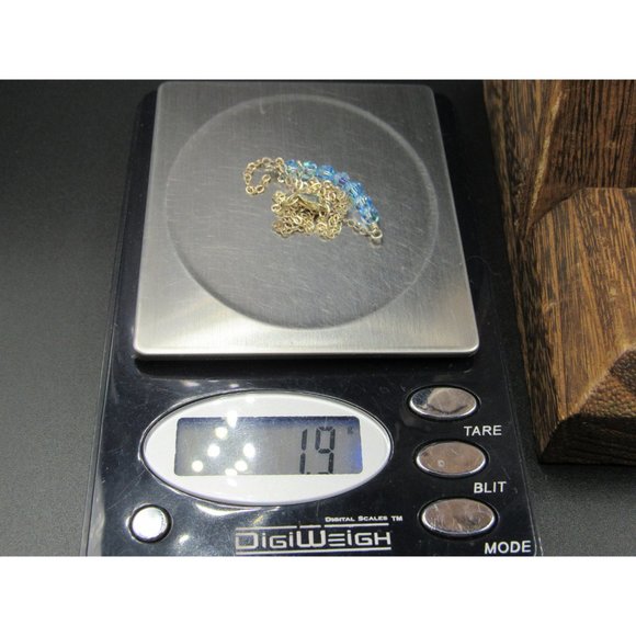 16 Inch Sterling Silver Simple Blue Crystal U Shape Necklace - Picture 5 of 5